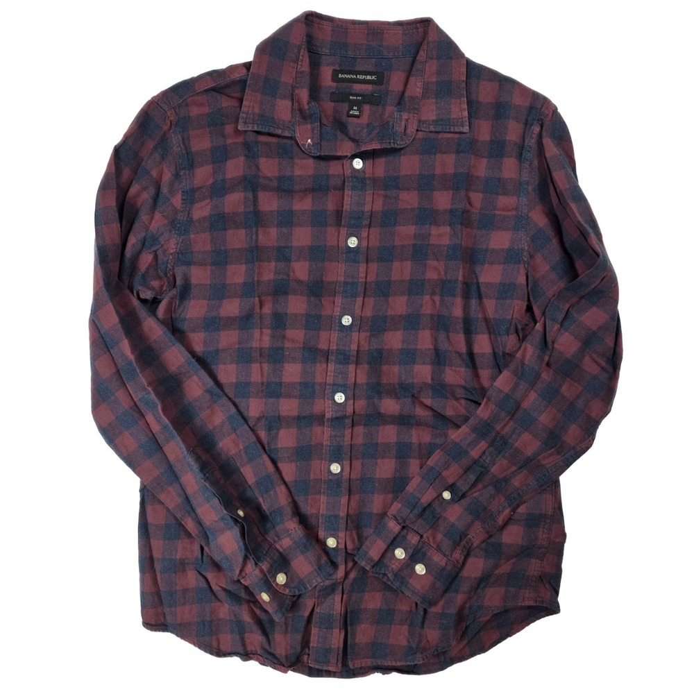 Banana Republic Maroon Blue Plaid Slim Fit Shirt Men's Size Medium